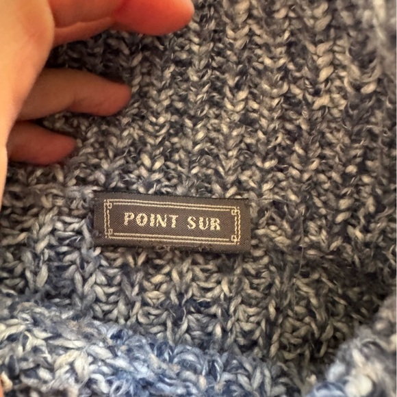 J Crew Point Sur chunky knit turtleneck sweater blue white semi cropped XS - Picture 2 of 6